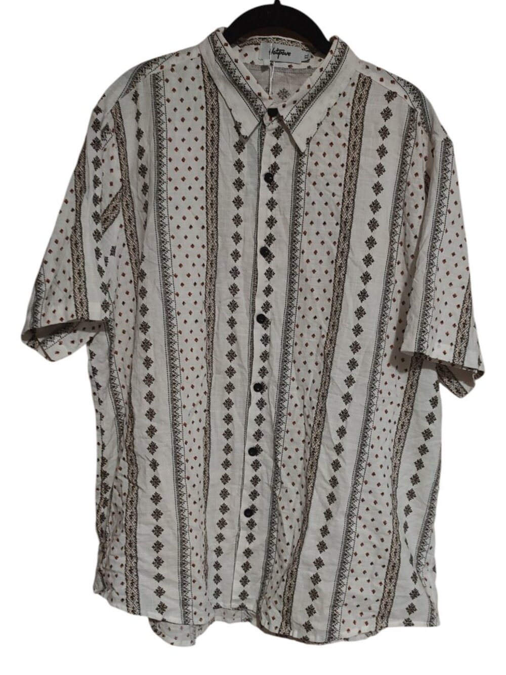 VatPave White Black Brown Cotton & Viscose Button-Up Short Sleeve Shirt Size XL